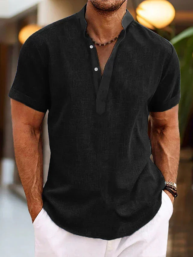 Men's short sleeve casual henley shirt in a breathable summer fabric