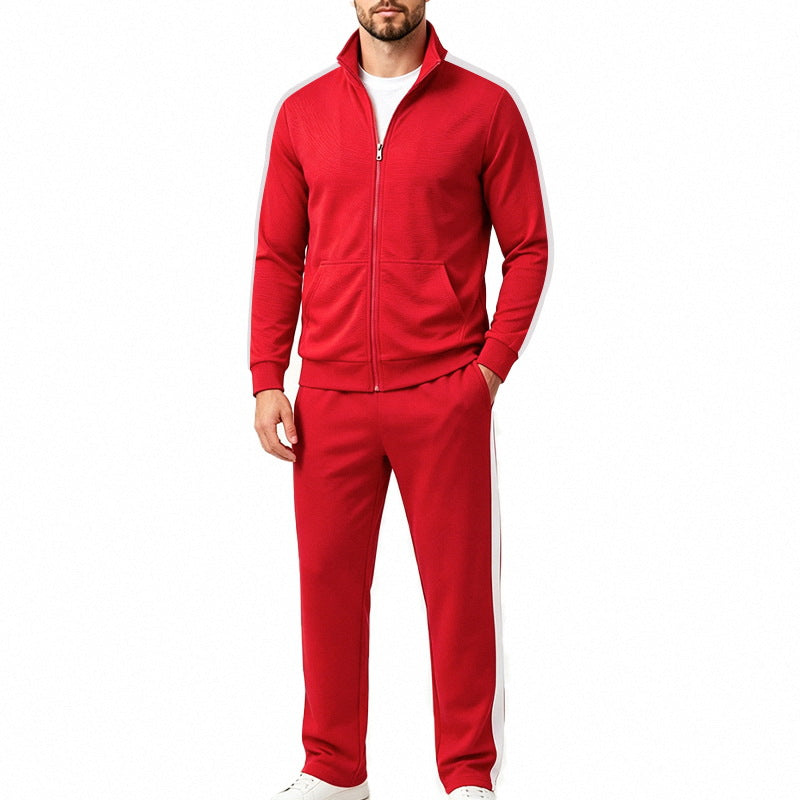 Full length shot of mens sports tracksuit set styled for activewear