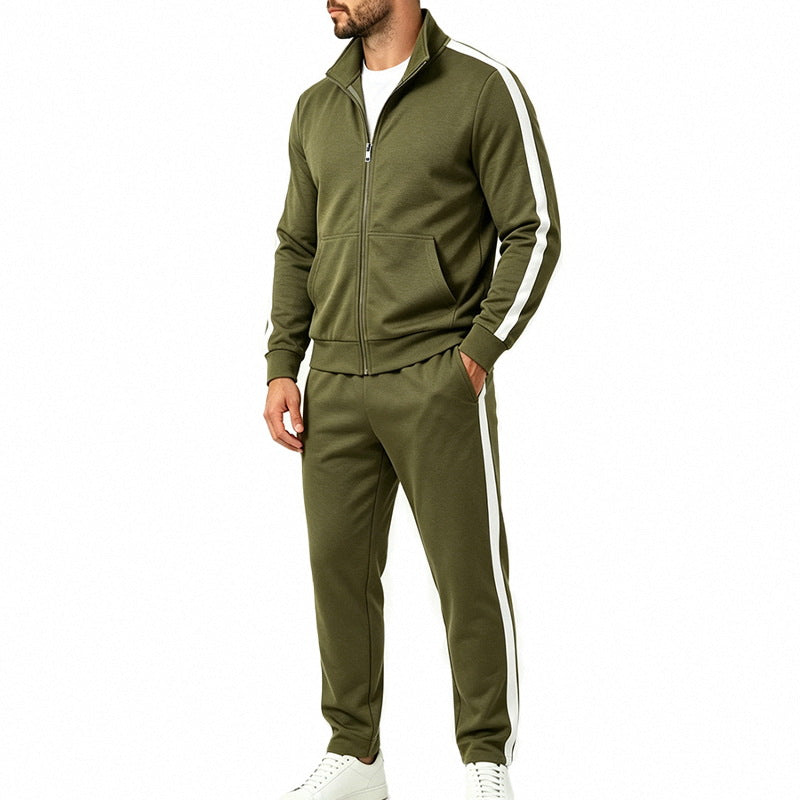 Mens sports tracksuit jacket with contrast stripes and full zip closure