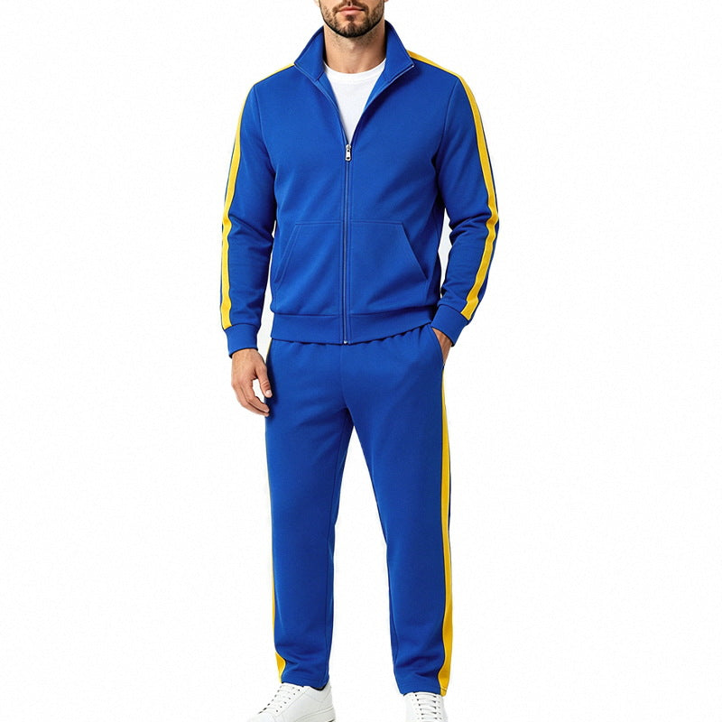 Casual streetwear mens jogging suit featuring modern color blocking