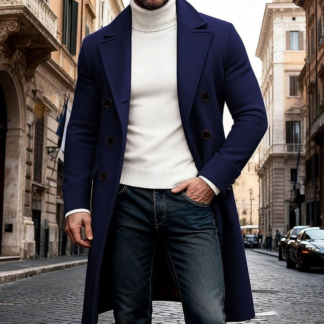 Detailed shot of fabric texture on formal mens outerwear jacket