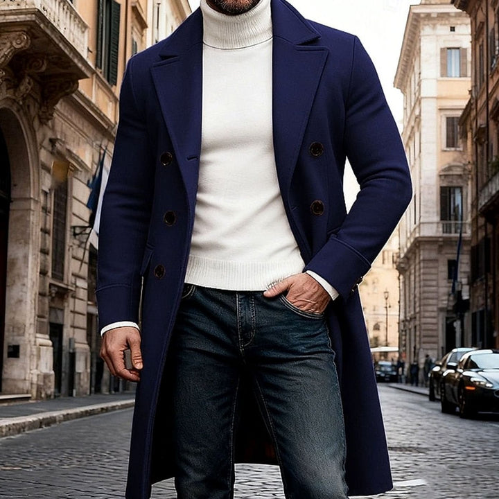 Detailed shot of fabric texture on formal mens outerwear jacket