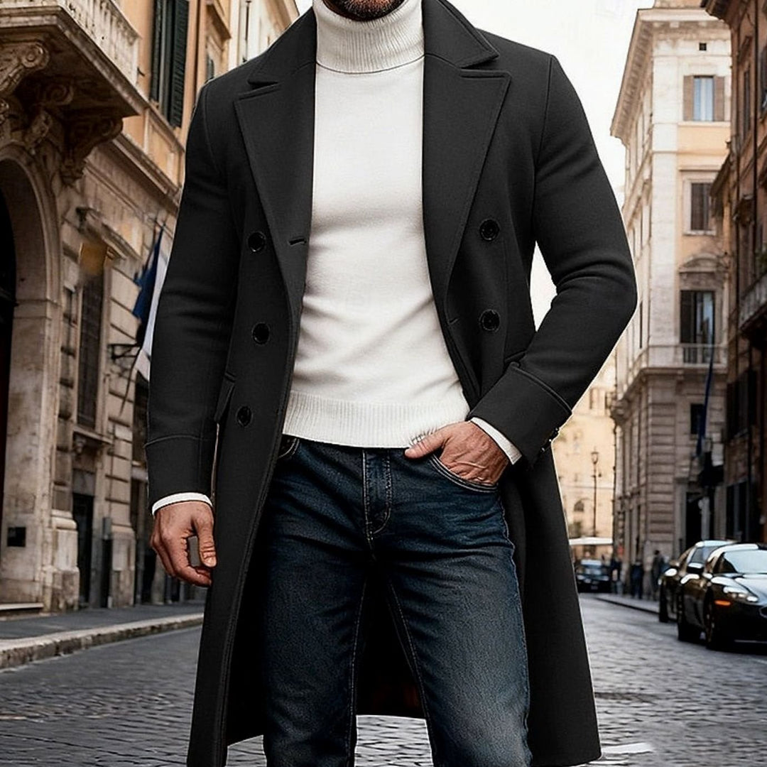 Interior lining and pocket detail of mens classic winter overcoat
