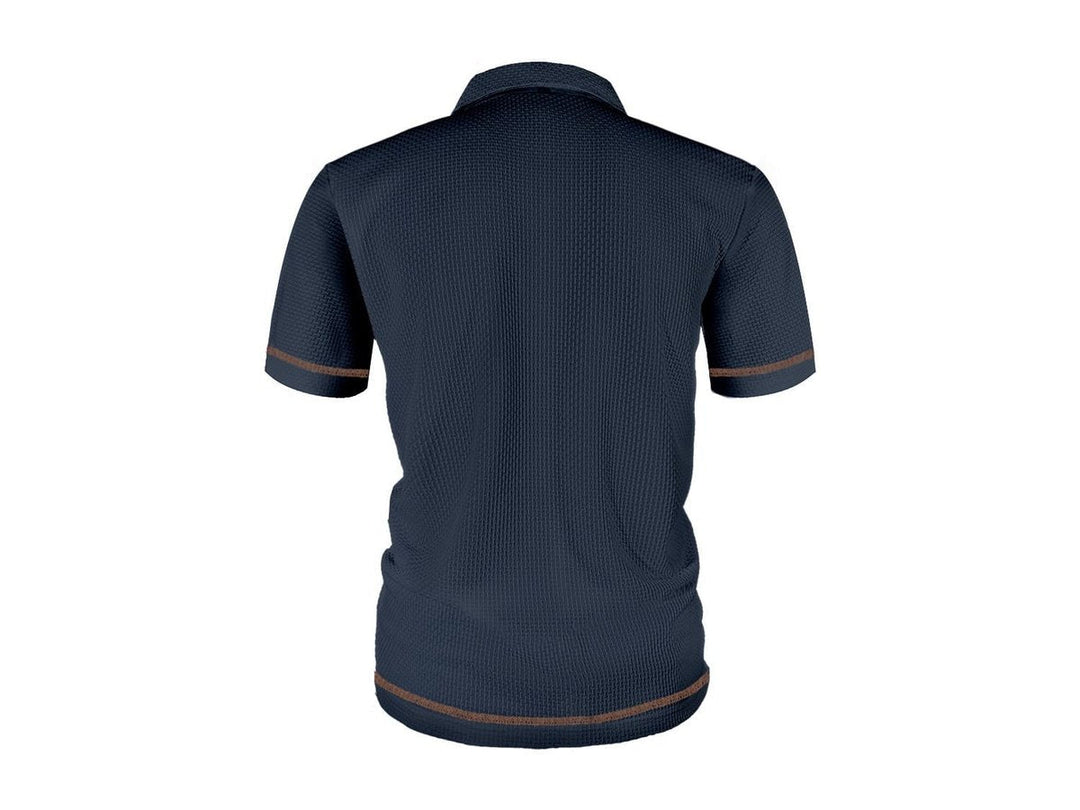 Detailed shot of fabric and buttons on a mens textured summer polo shirt