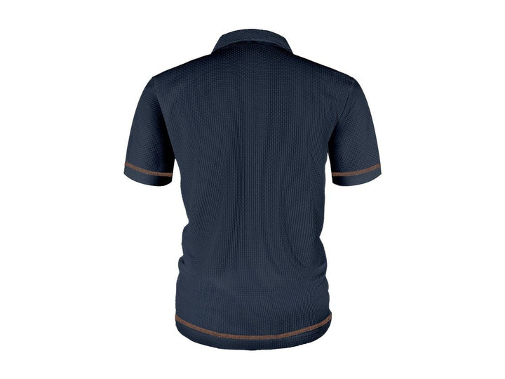 Detailed shot of fabric and buttons on a mens textured summer polo shirt