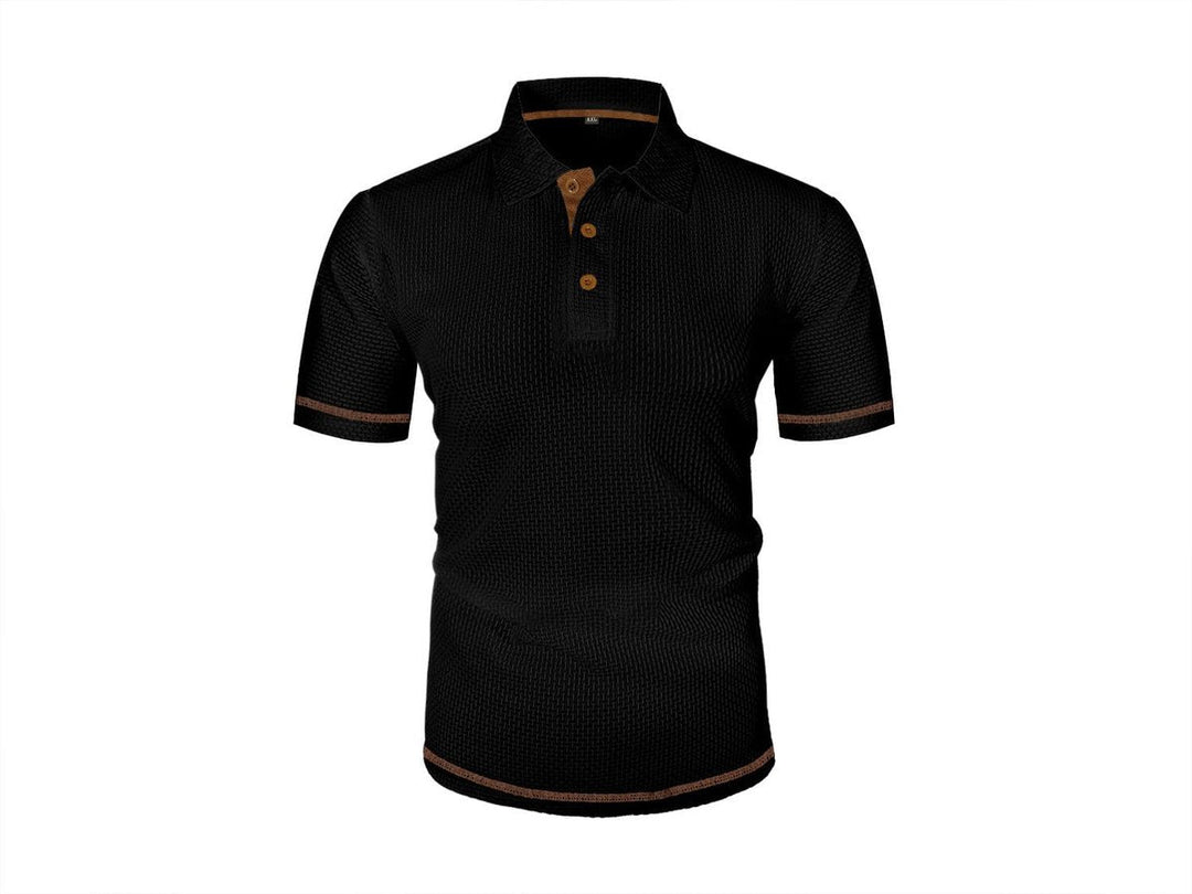 Casual outfit pairing for a mens woven short-sleeve polo shirt