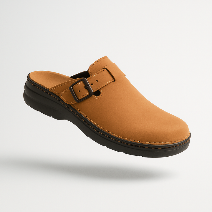 Men's slip-on comfort clogs displayed from above, highlighting breathable upper design