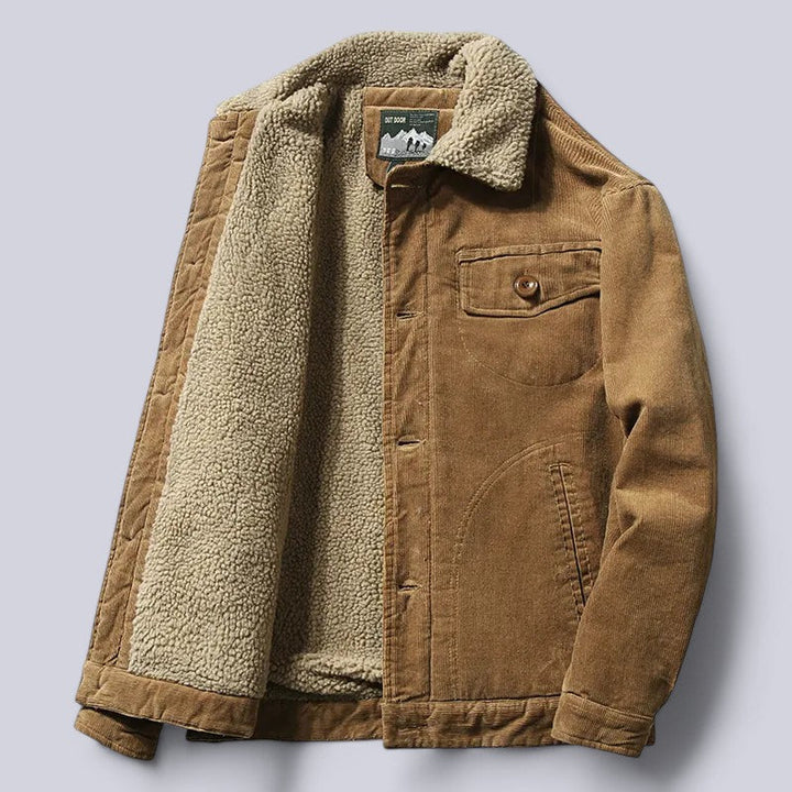 Back view of mens warm lined casual jacket with comfortable fit