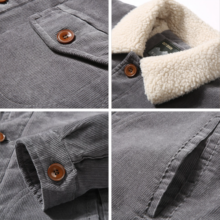 Windproof mens fashion jacket in stylish grey hanging outdoors