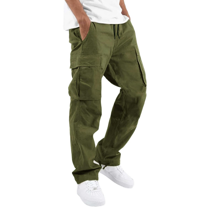 Close-up of drawstring waistband on mens comfortable cotton pants