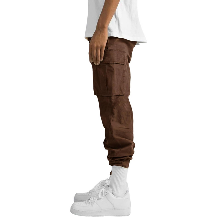 Mens cargo joggers paired with casual hoodie for streetwear look