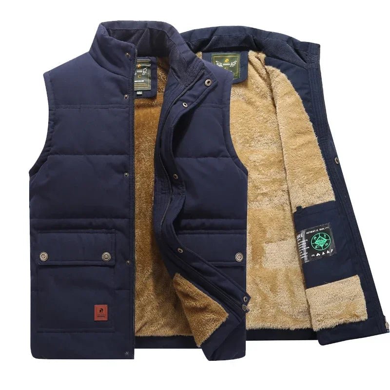 Men's blue gilet bodywarmer displayed with open front showing inner lining