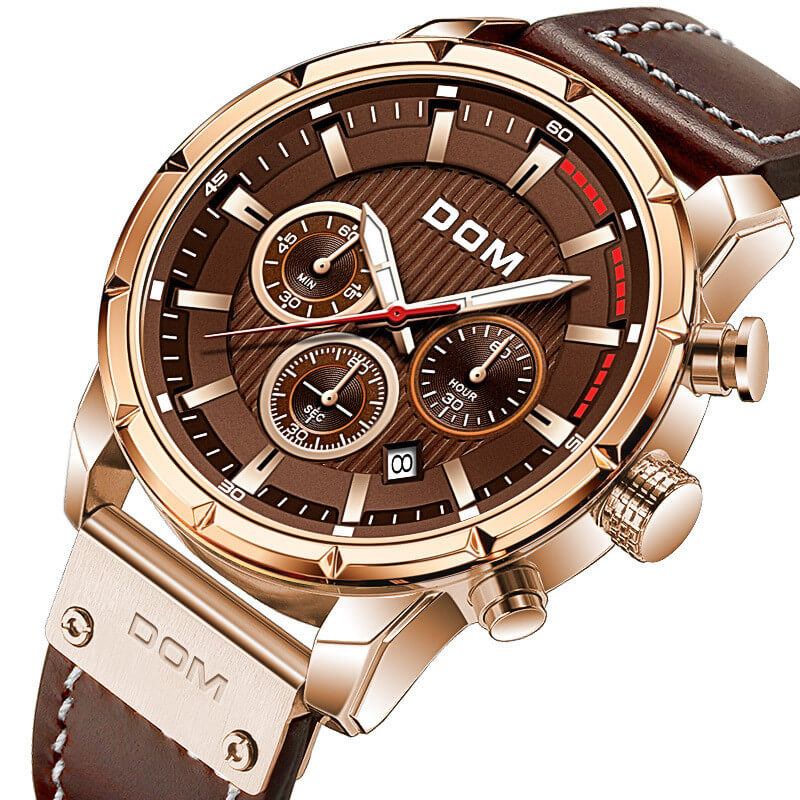 Mens luminous quartz sports watch showcasing glowing hands and dial markers for night visibility.