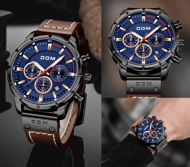 Ideal gift for men luxury style quartz sports watch presented against a clean minimalist background.