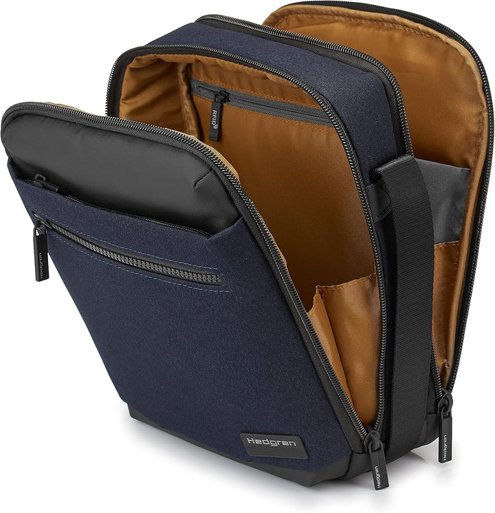 RFID blocking travel bag for men worn across chest for secure transit