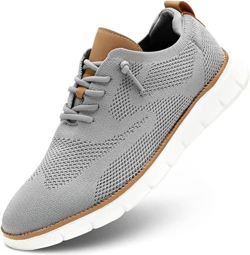 Mens orthopedic casual knit derby shoes showing breathable mesh upper and wide fit design