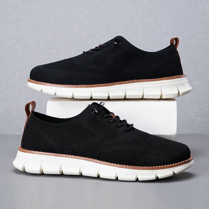Supportive footwear for men displayed from above emphasizing wide toe box and comfort