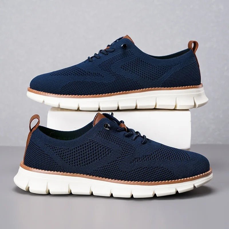 Comfortable walking shoes for men featuring supportive cushioned soles and flexible knit fabric