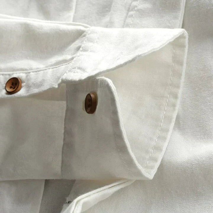 Mens samurai blade casual long sleeve shirt showing back view and mandarin collar detail