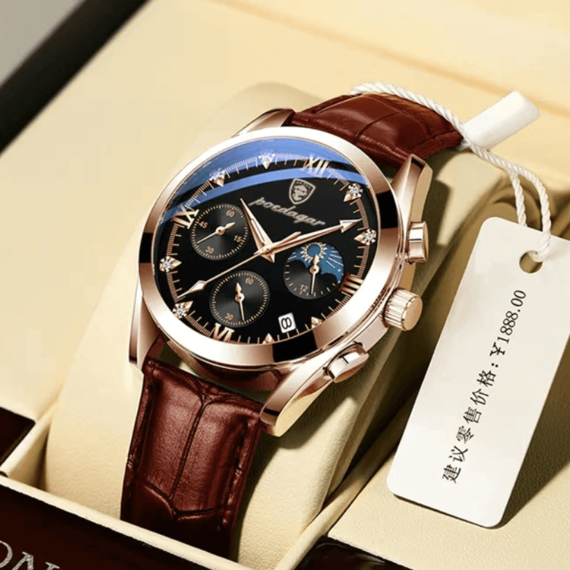 Elegant analog watch showcased inside a premium gift box packaging