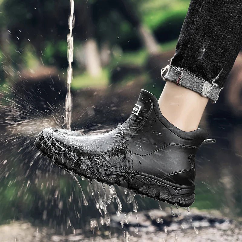 Men's waterproof insulated ankle boots side profile showing outdoor grip sole