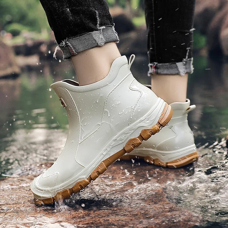 Lightweight outdoor shoes for men displayed on a rocky trail background