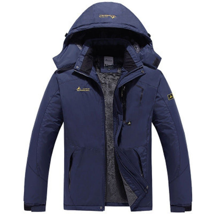 Mens skiing apparel parka jacket showcasing durable weather-resistant fabric