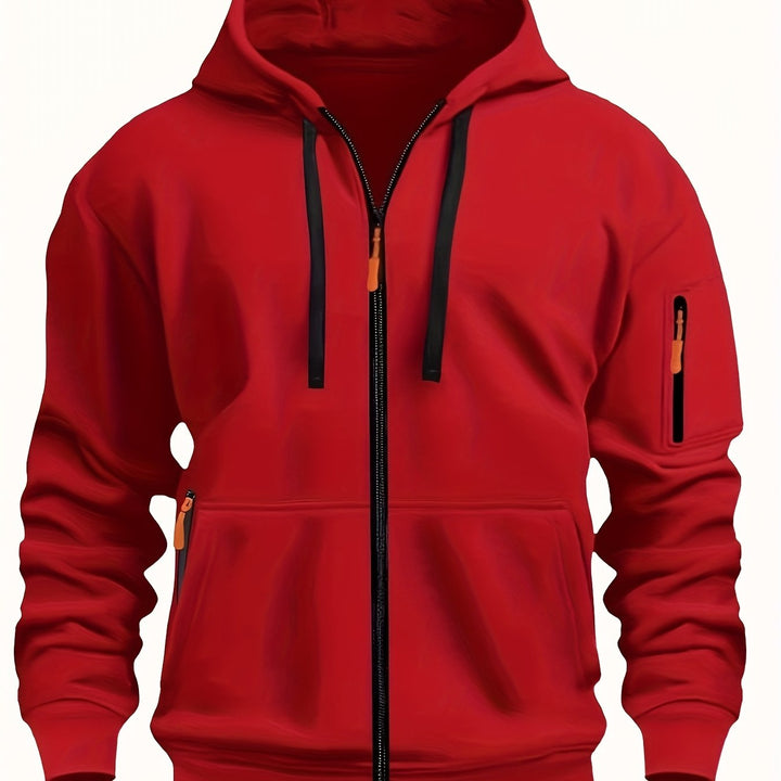 Shoulder and sleeve seam construction of mens casual hoodie jacket