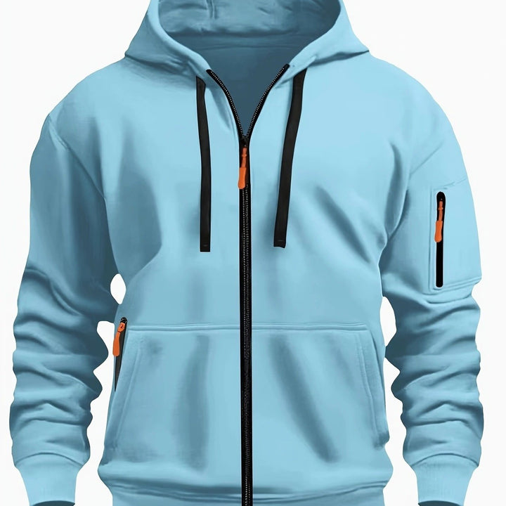 Cuff and sleeve detail of mens clothing zip up jacket sweatshirt