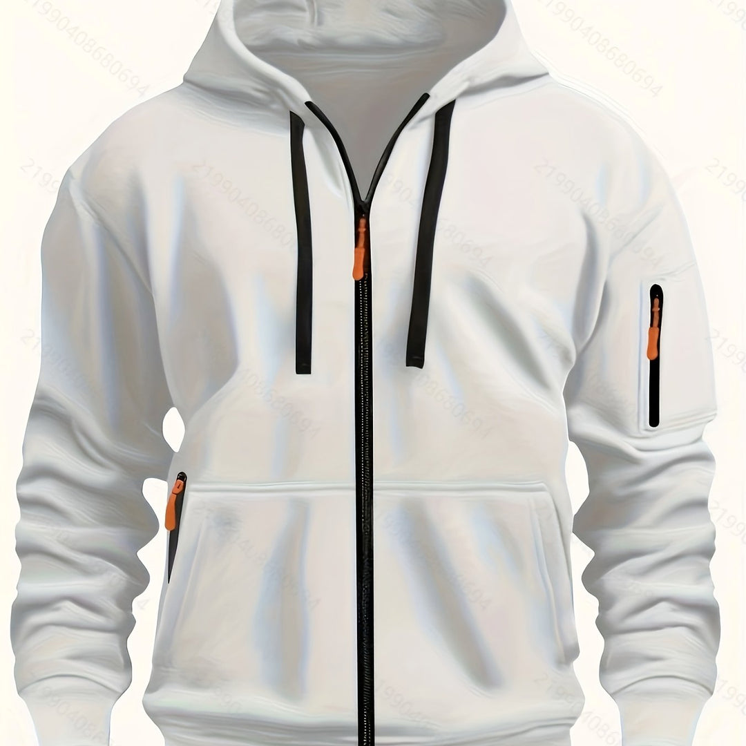 Soft interior fabric lining of mens warm autumn fashion hoodie