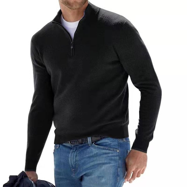 Comfortable winter clothing mens zip neck pullover in soft knit fabric