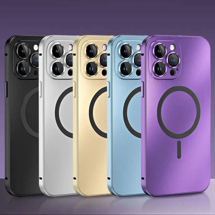 Close-up view of camera protection on magnetic metal iPhone cover