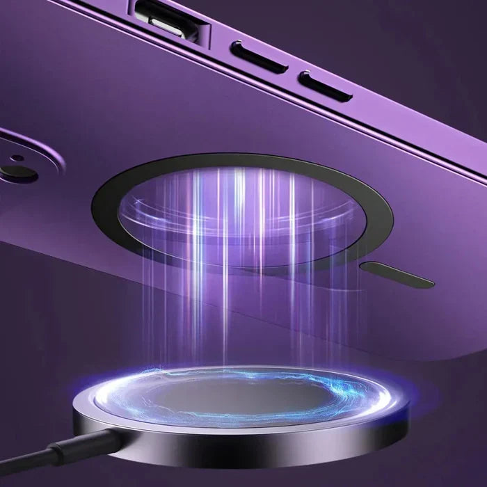 Open view of magnetic metal protective phone case for iPhone