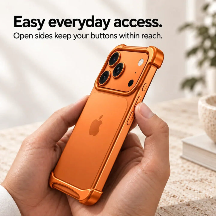 Rose gold metal phone bumper case providing minimalist protection