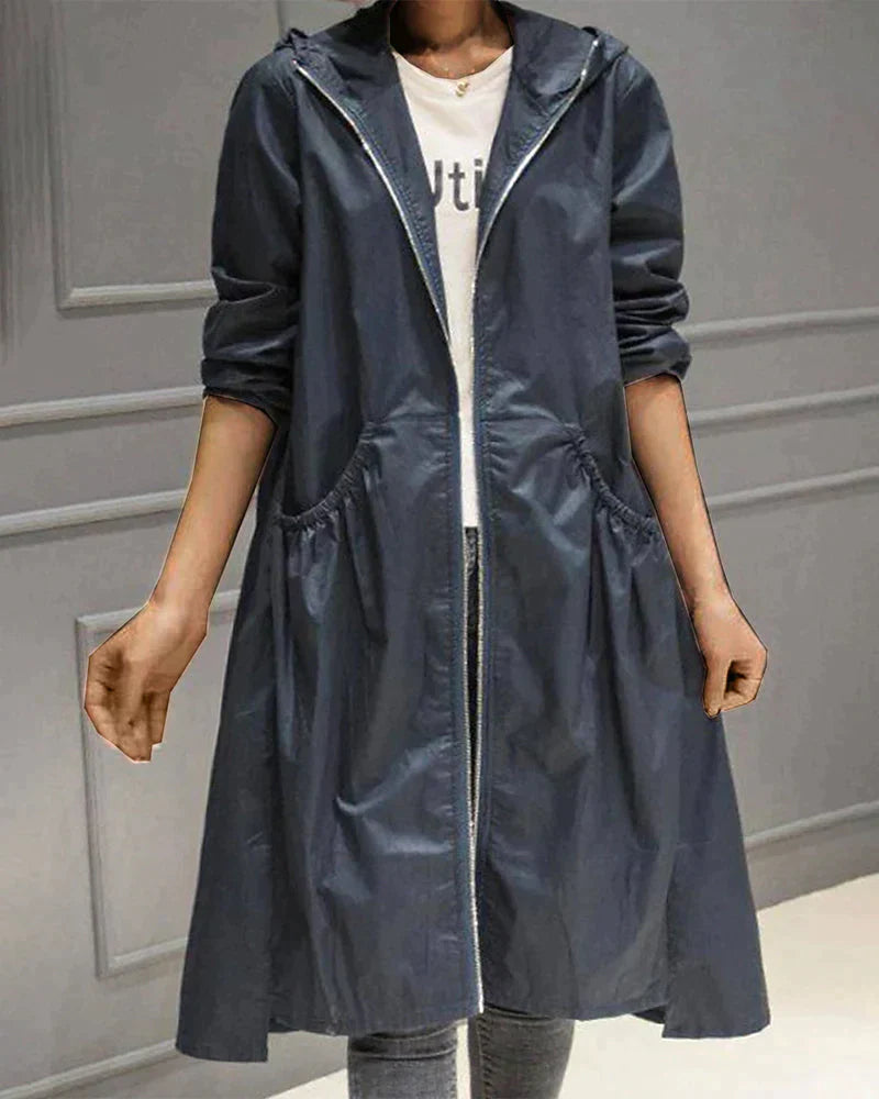 Model wearing stylish women jacket with hood for layered daily fashion