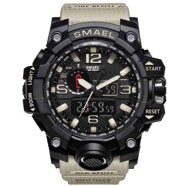 Men's military dual display watch in khaki and black colorway