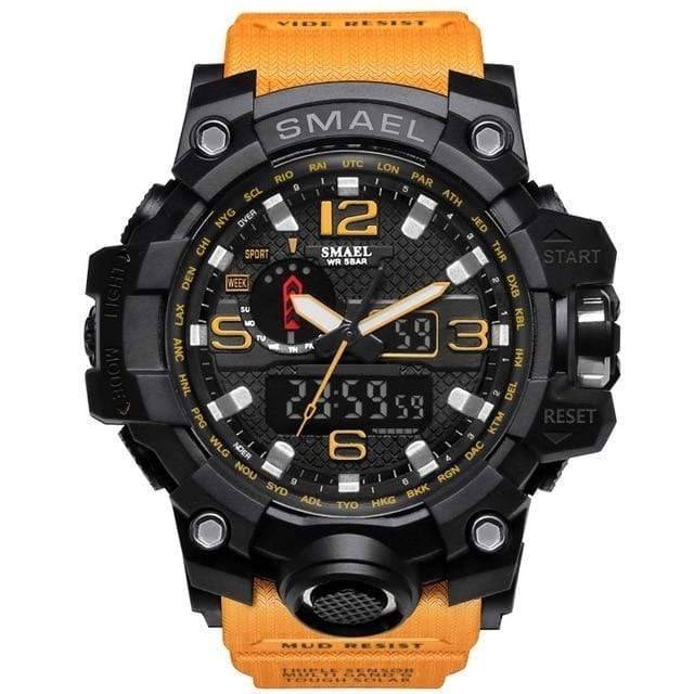 Tactical outdoor sports watch face with detailed digital and analog chronograph
