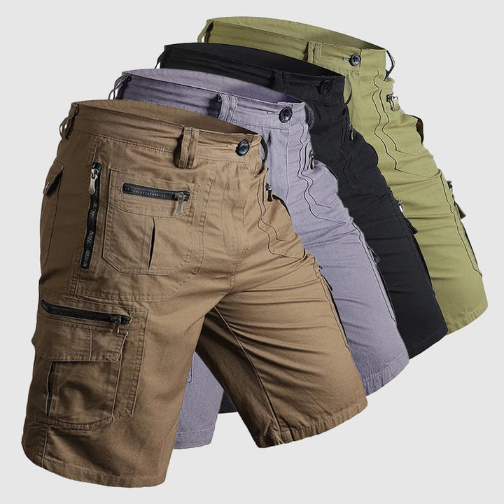 Outdoor wear utility shorts for men featuring multiple side cargo pockets