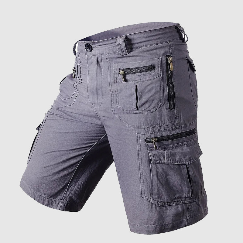 Mens cargo knee length shorts in casual khaki with utility pockets