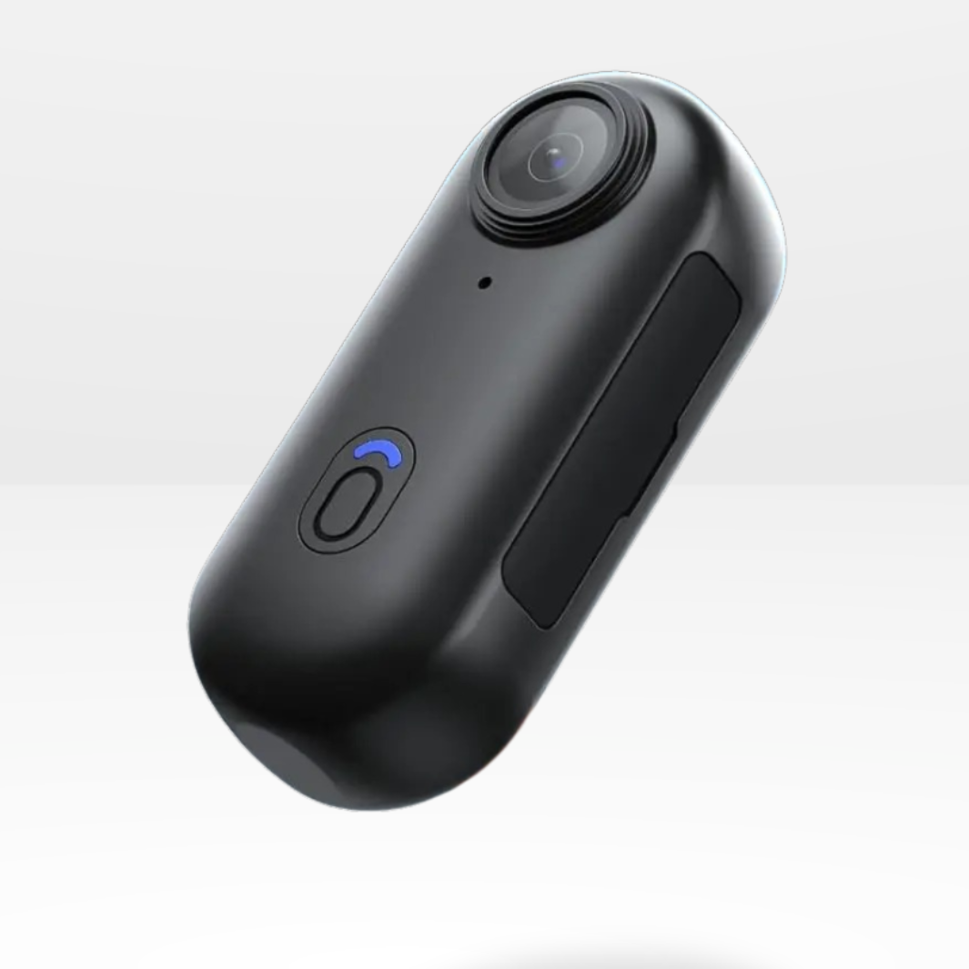 Unisex mini 4K POV camera mounted on clothing for hands-free action recording