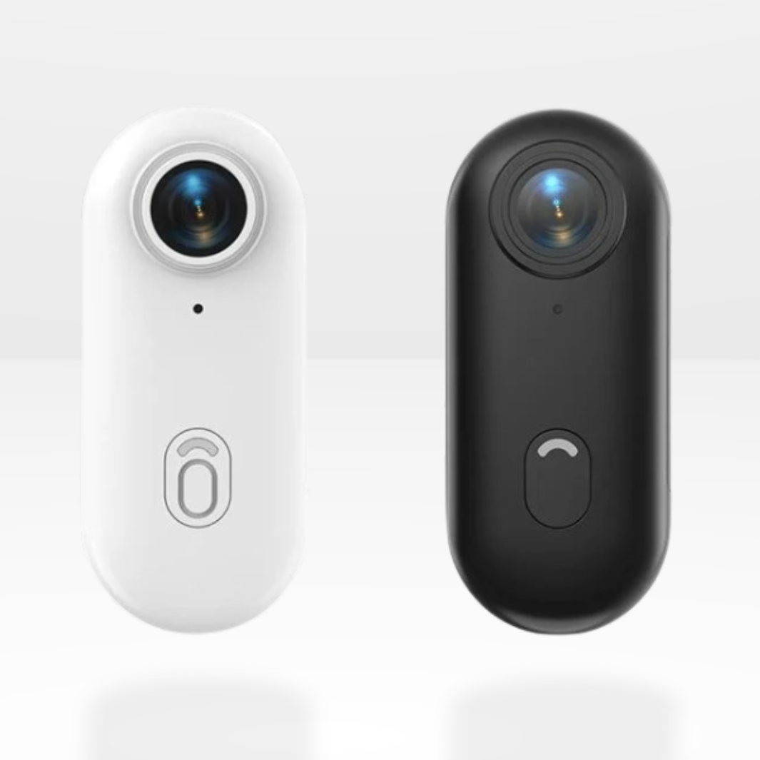 Wireless 4K sports camera showing compact size held in palm for vlogging