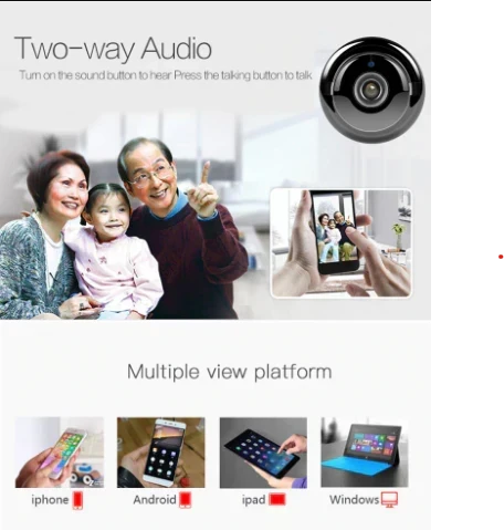 Mini wireless home security camera showing night vision capability