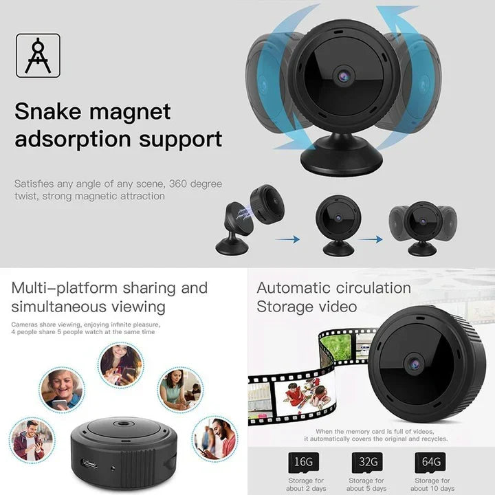 Mini security camera capturing clear footage in low light conditions