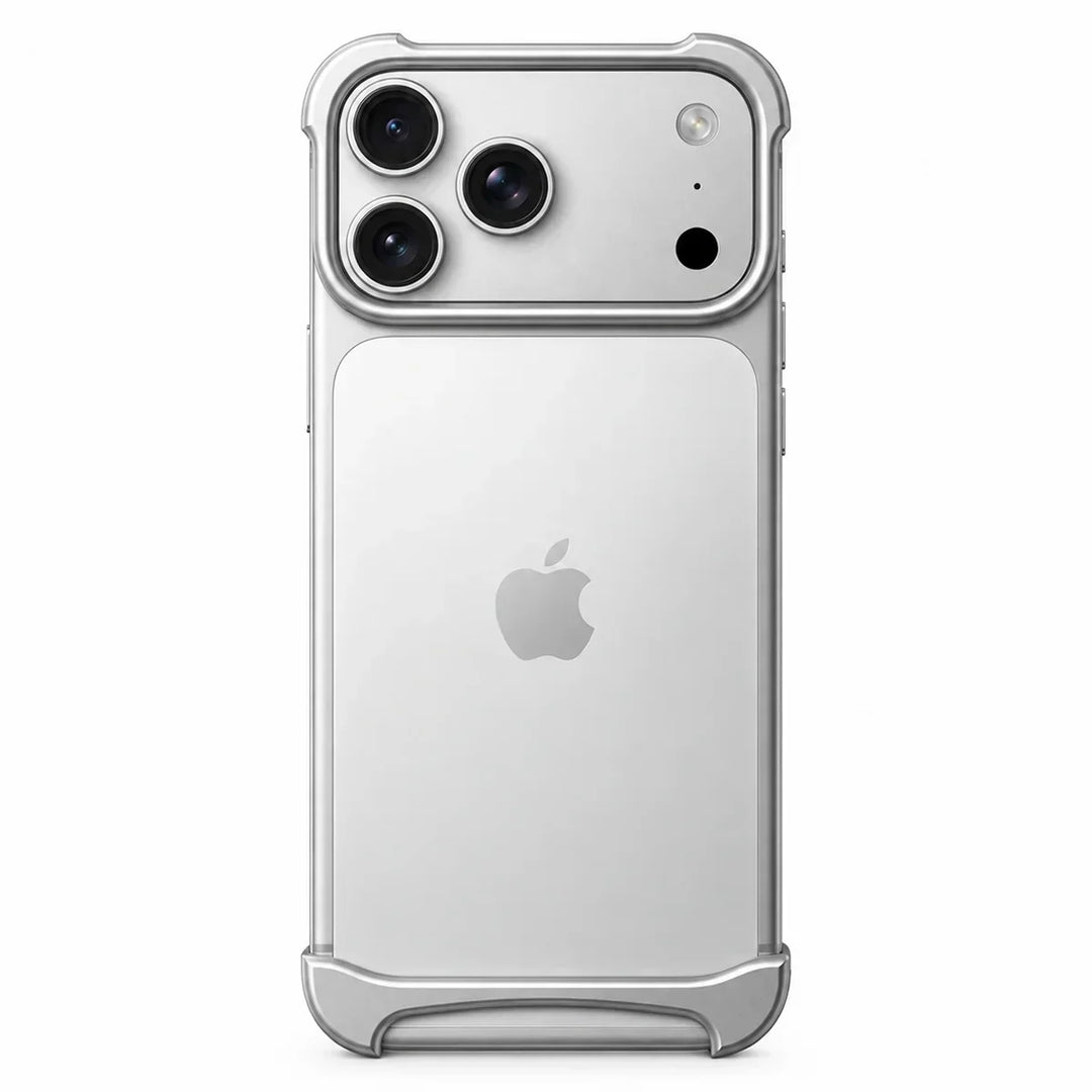 Blue metal frame case for iPhone demonstrating easy snap-on installation
