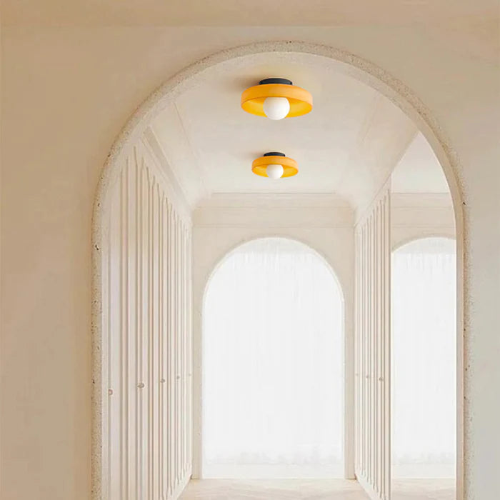 Modern lighting fixture glowing softly to showcase warm ambient illumination
