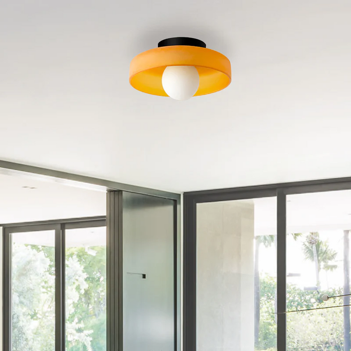 Ceiling light mounted in hallway demonstrating compact low-profile design