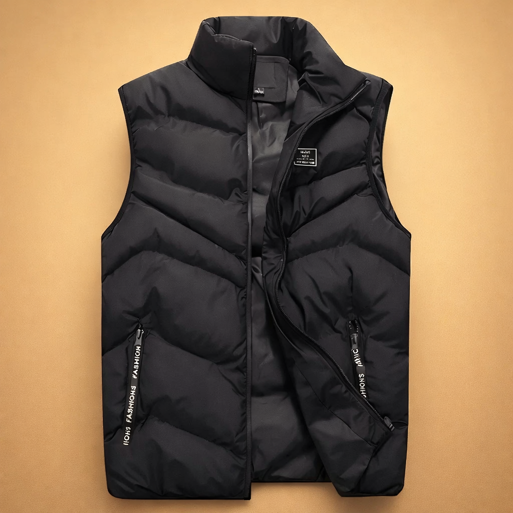 Casual men's yellow puffer vest with quilted design for winter outerwear layering