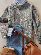 Rosey | Women’s Floral Mock Neck Long Sleeve Sweater