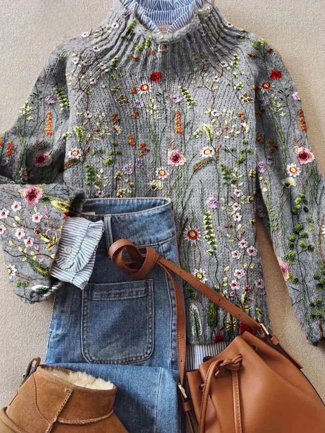 Rosey | Women’s Floral Mock Neck Long Sleeve Sweater