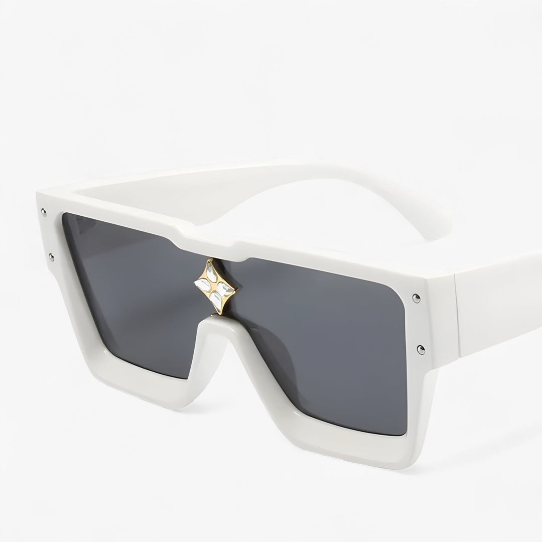 Side view of futuristic punk streetwear eyewear with reflective lenses